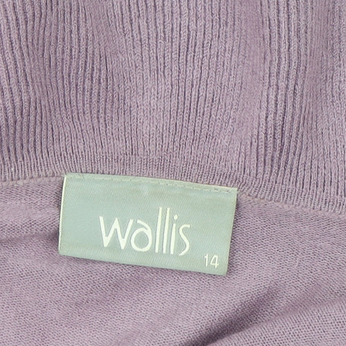 Wallis Women’s Purple Ruffle Collar Open Knit Cardigan Size 14