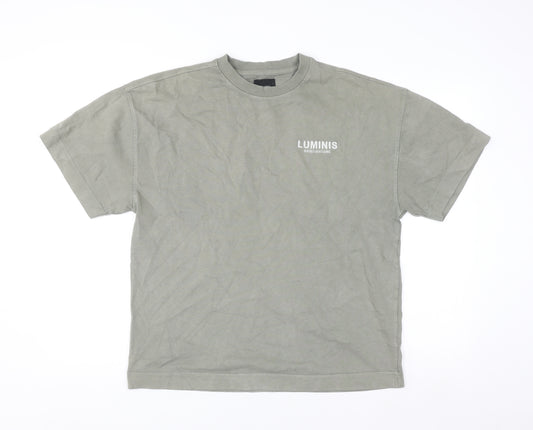 River Island Un_Planned Mens Khaki Crew Neck Graphic T-Shirt Size S