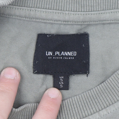 River Island Un_Planned Mens Khaki Crew Neck Graphic T-Shirt Size S