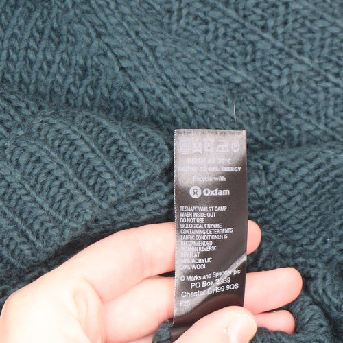 Marks and Spencer Women Green Size 14 Chunky Knit Jumper