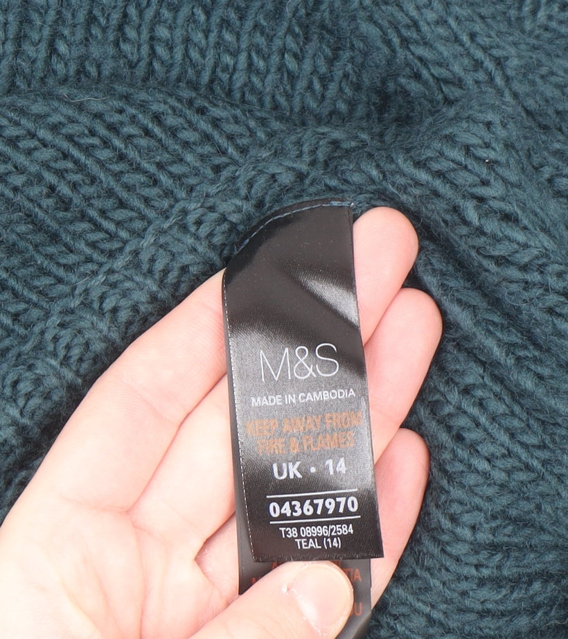 Marks and Spencer Women Green Size 14 Chunky Knit Jumper