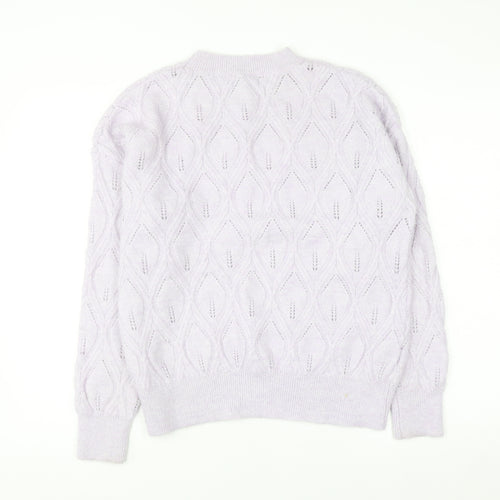 MNG Women's Purple Open-Knit Crew Neck Jumper Size L