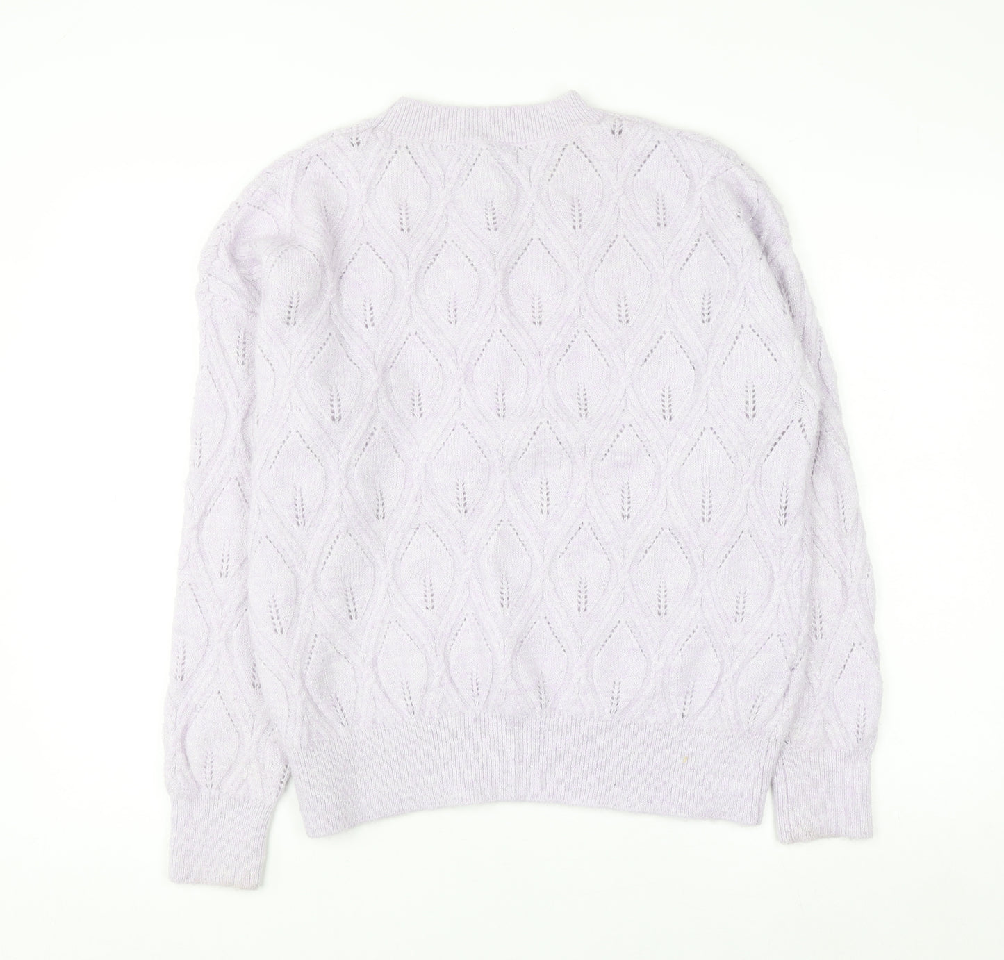 MNG Women's Purple Open-Knit Crew Neck Jumper Size L