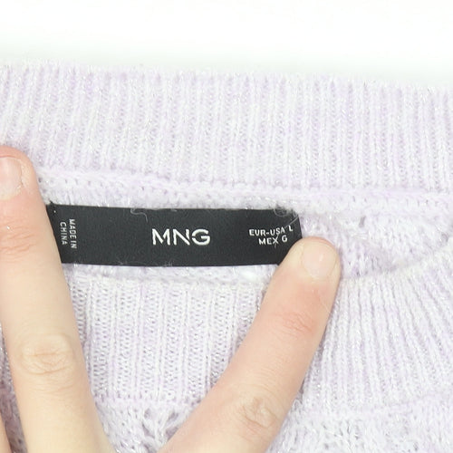 MNG Women's Purple Open-Knit Crew Neck Jumper Size L
