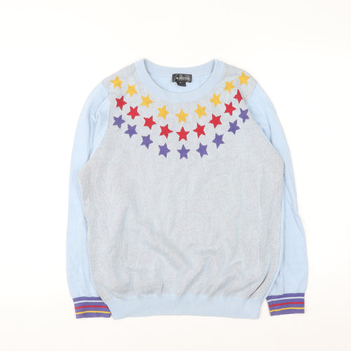 Bright & Beautiful Womens Light Blue Star Crew Neck Cotton Jumper UK 12-14