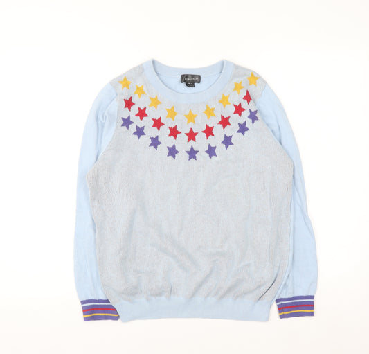 Bright & Beautiful Womens Light Blue Star Crew Neck Cotton Jumper UK 12-14