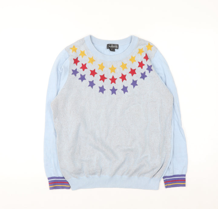 Bright & Beautiful Womens Light Blue Star Crew Neck Cotton Jumper UK 12-14