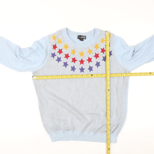 Bright & Beautiful Womens Light Blue Star Crew Neck Cotton Jumper UK 12-14