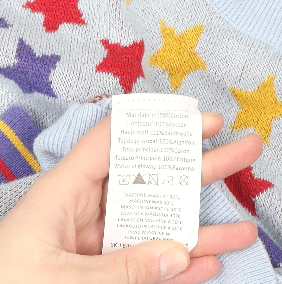 Bright & Beautiful Womens Light Blue Star Crew Neck Cotton Jumper UK 12-14