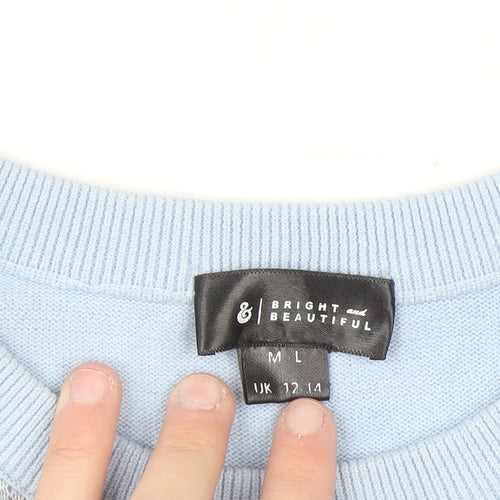 Bright & Beautiful Womens Light Blue Star Crew Neck Cotton Jumper UK 12-14