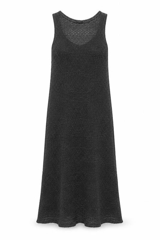 Front view of River Island Women’s Black Knit Tank Midi Dress, size UK 14, Sleeveless