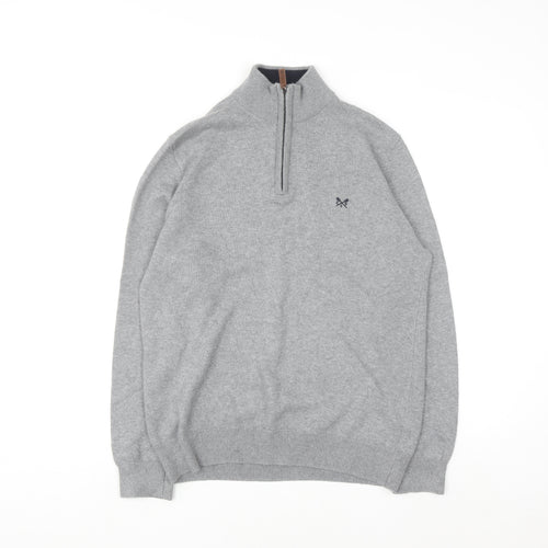 Crew Clothing Company Men's Grey Half Zip Cotton Cashmere Sweater M