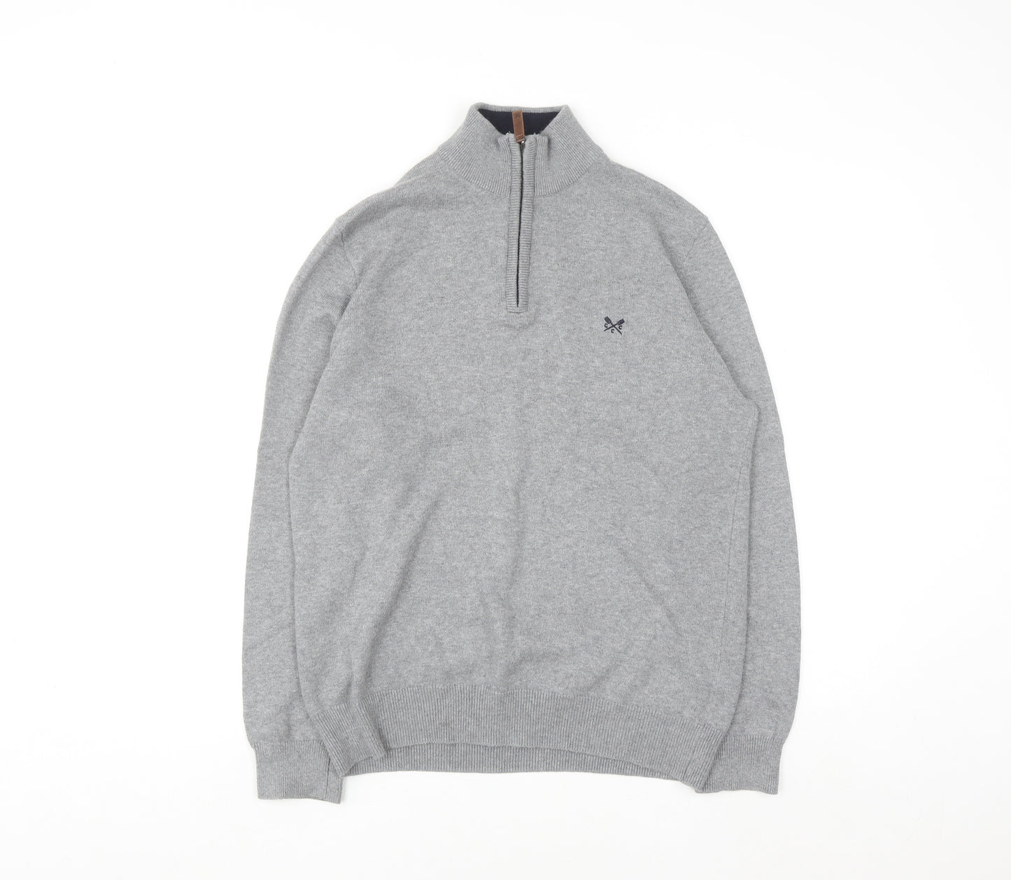 Crew Clothing Company Men's Grey Half Zip Cotton Cashmere Sweater M