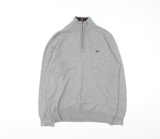 Crew Clothing Company Men's Grey Half Zip Cotton Cashmere Sweater M