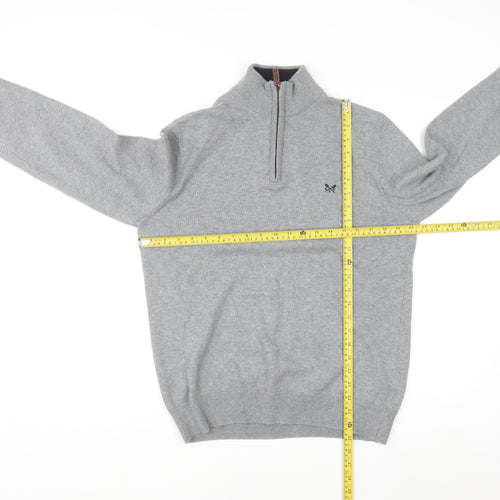 Crew Clothing Company Men's Grey Half Zip Cotton Cashmere Sweater M