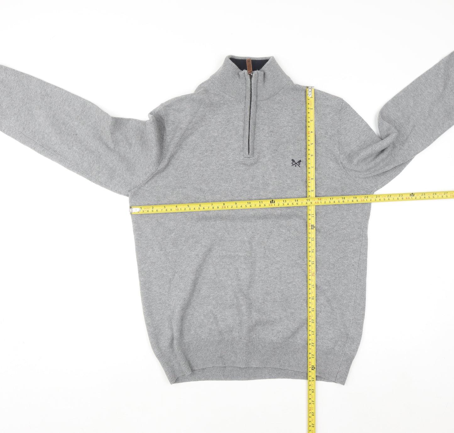 Crew Clothing Company Men's Grey Half Zip Cotton Cashmere Sweater M