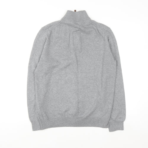 Crew Clothing Company Men's Grey Half Zip Cotton Cashmere Sweater M