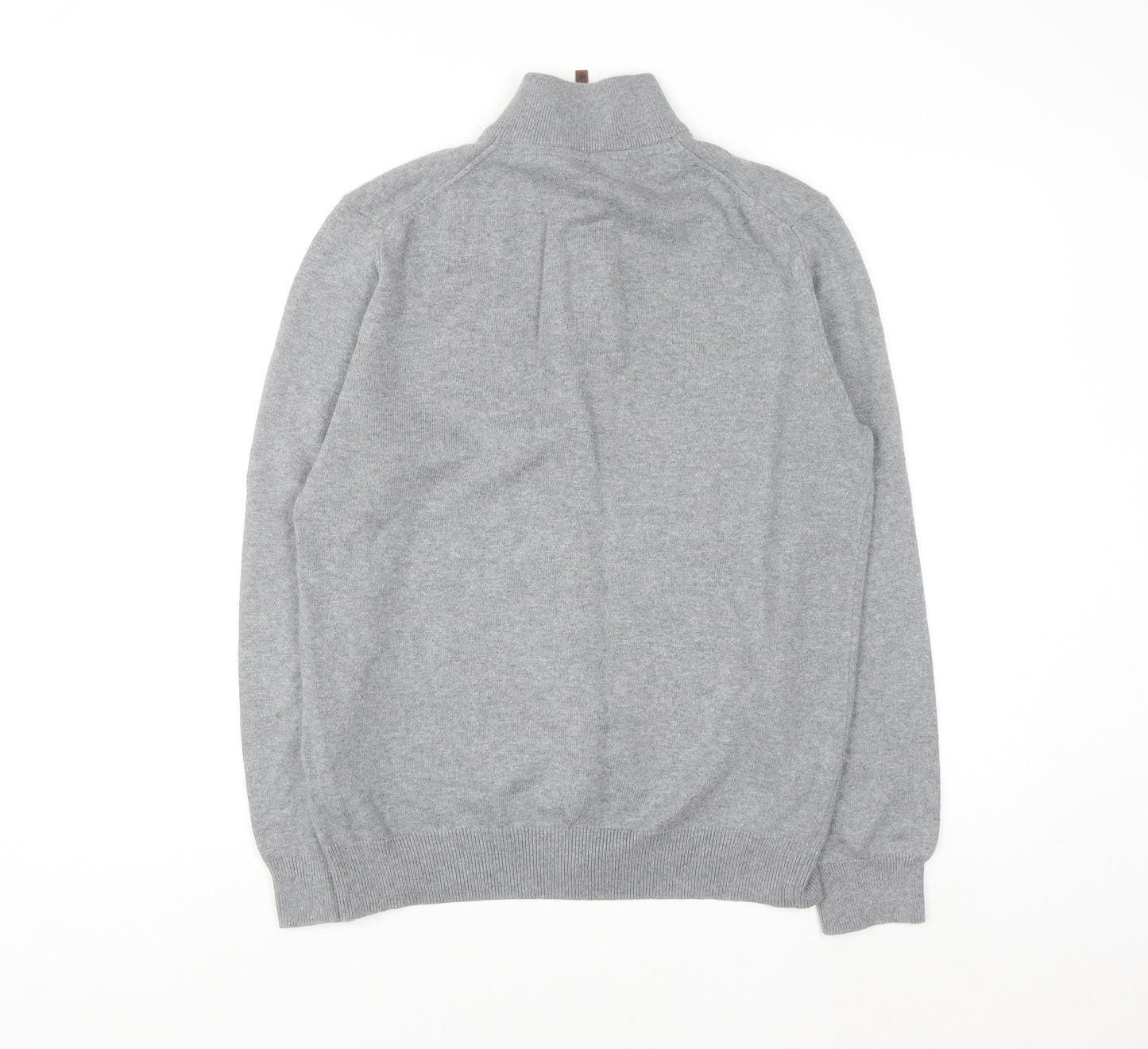Crew Clothing Company Men's Grey Half Zip Cotton Cashmere Sweater M