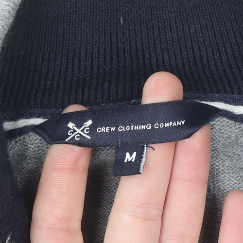 Crew Clothing Company Men's Grey Half Zip Cotton Cashmere Sweater M