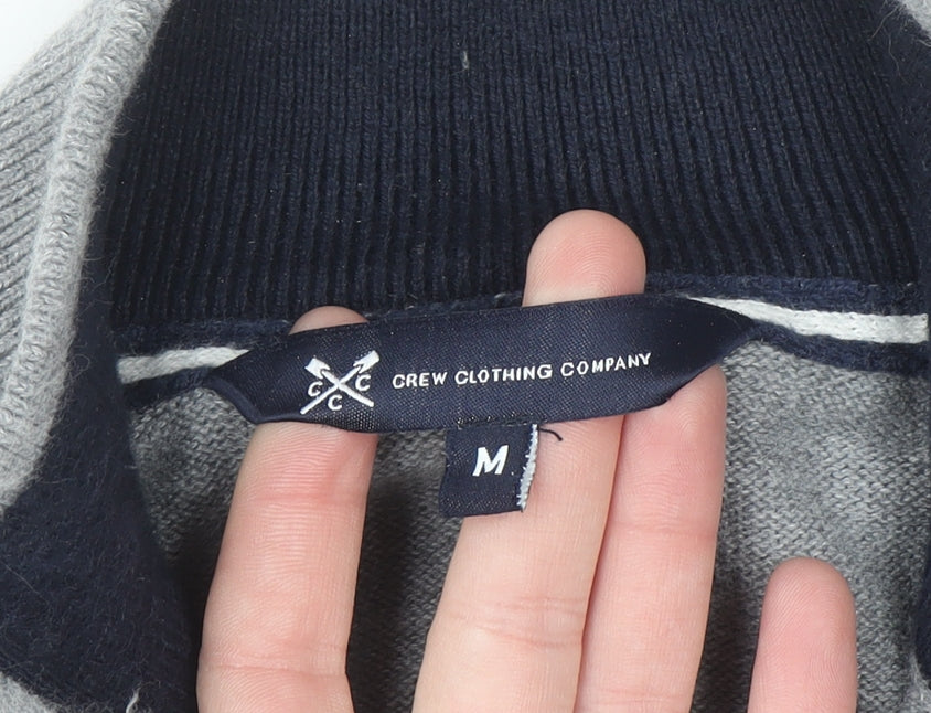 Crew Clothing Company Men's Grey Half Zip Cotton Cashmere Sweater M