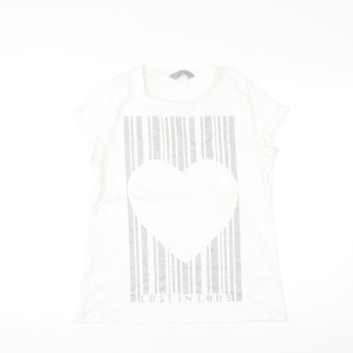 Dorothy Perkins Women White Glitter Heart Graphic T-Shirt Size 12