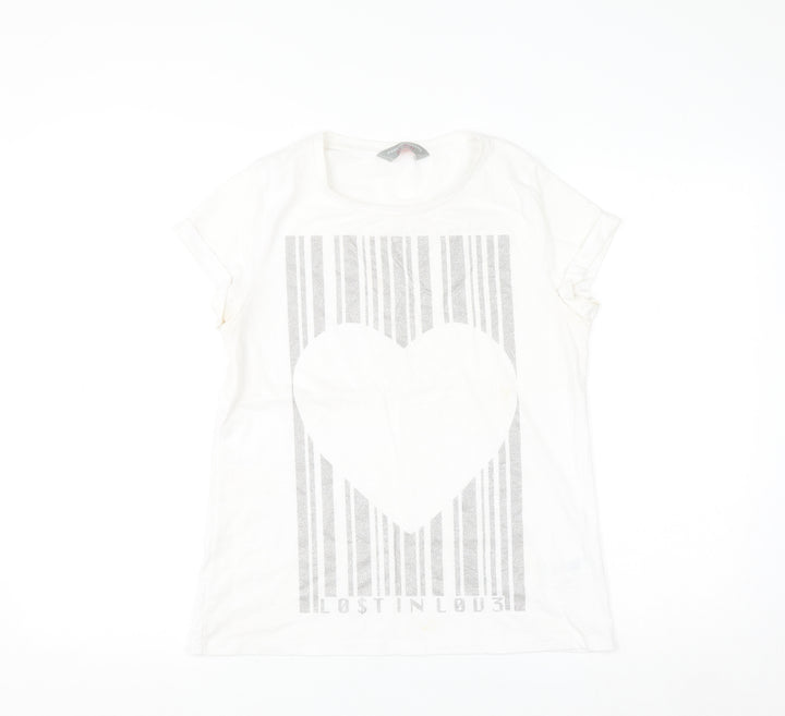 Dorothy Perkins Women White Glitter Heart Graphic T-Shirt Size 12