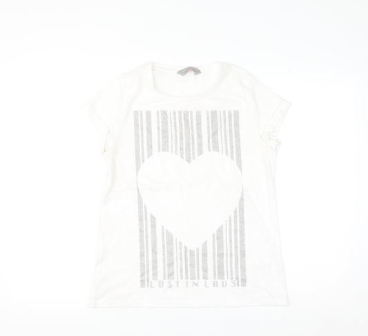 Dorothy Perkins Women White Glitter Heart Graphic T-Shirt Size 12