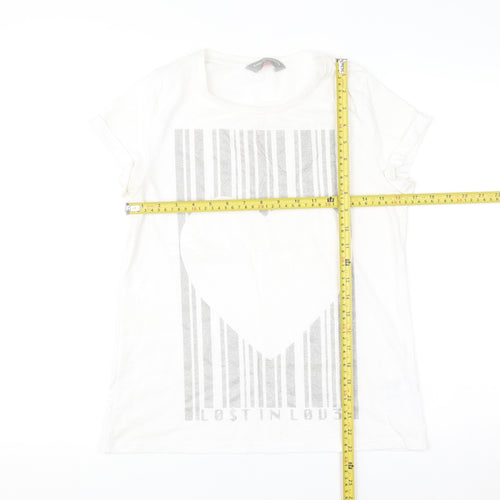 Dorothy Perkins Women White Glitter Heart Graphic T-Shirt Size 12