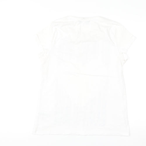 Dorothy Perkins Women White Glitter Heart Graphic T-Shirt Size 12