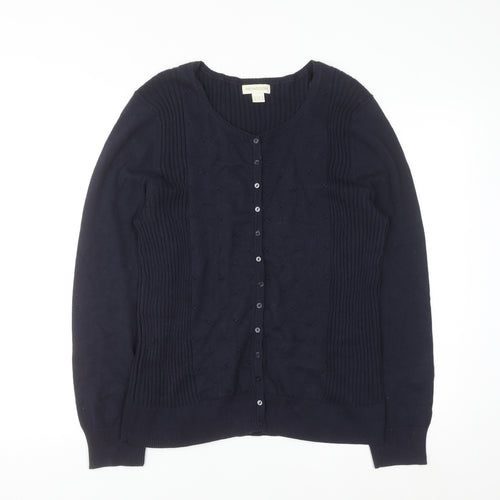 Monsoon Women Blue Long Sleeve Round Neck Cotton Cardigan Size 18