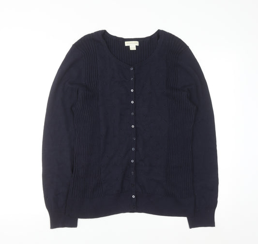 Monsoon Women Blue Long Sleeve Round Neck Cotton Cardigan Size 18