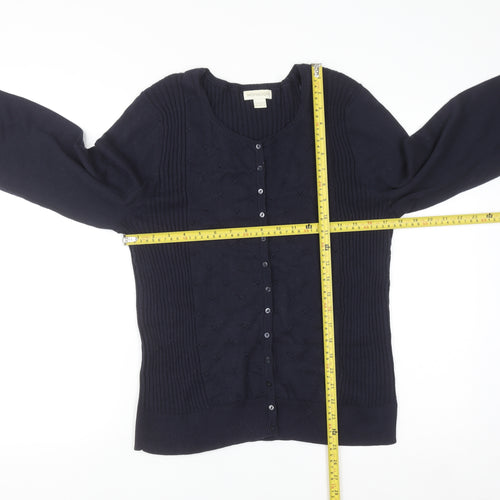 Monsoon Women Blue Long Sleeve Round Neck Cotton Cardigan Size 18