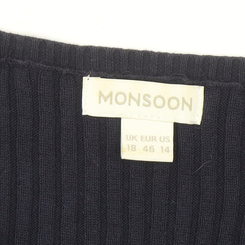 Monsoon Women Blue Long Sleeve Round Neck Cotton Cardigan Size 18