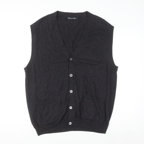 Woolovers Mens Black Wool Cashmere Sleeveless Button Cardigan L