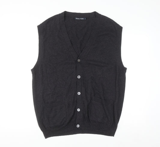 Woolovers Mens Black Wool Cashmere Sleeveless Button Cardigan L