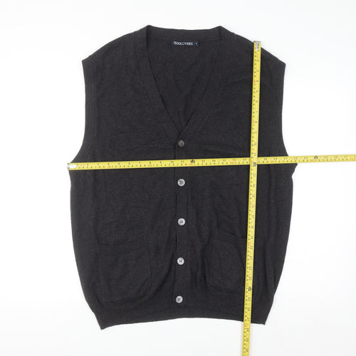 Woolovers Mens Black Wool Cashmere Sleeveless Button Cardigan L
