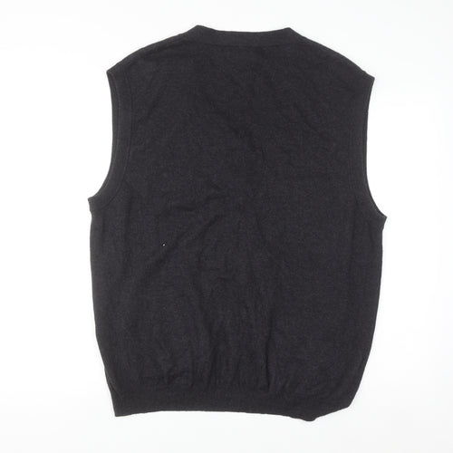 Woolovers Mens Black Wool Cashmere Sleeveless Button Cardigan L