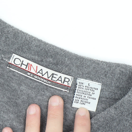 Chinawear Women's Grey Long Sleeve Cardigan L Vintage Knit