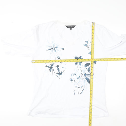 Lilly May Women’s White Floral Embroidered V-Neck Short Sleeve T-Shirt XL