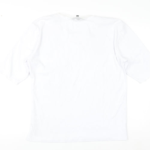 Lilly May Women’s White Floral Embroidered V-Neck Short Sleeve T-Shirt XL