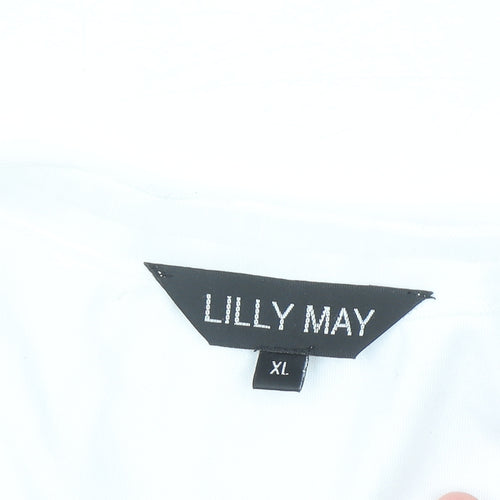 Lilly May Women’s White Floral Embroidered V-Neck Short Sleeve T-Shirt XL