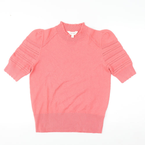 Marks and Spencer Per Una Women’s Pink Mock Neck Puff Sleeve Knit Jumper Size 12