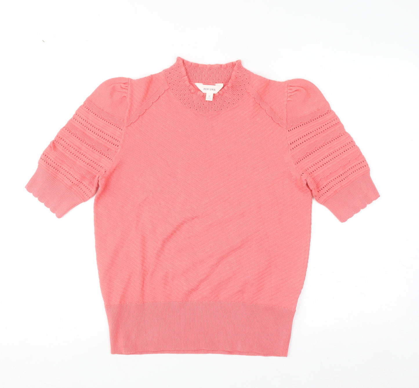 Marks and Spencer Per Una Women’s Pink Mock Neck Puff Sleeve Knit Jumper Size 12