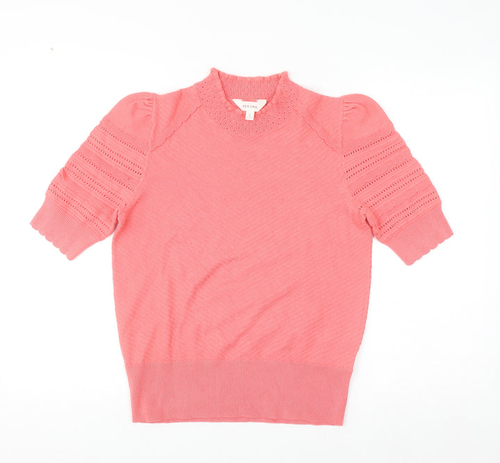 Marks and Spencer Per Una Women’s Pink Mock Neck Puff Sleeve Knit Jumper Size 12