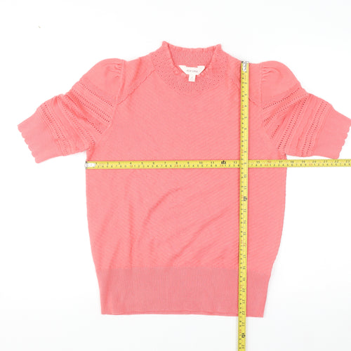 Marks and Spencer Per Una Women’s Pink Mock Neck Puff Sleeve Knit Jumper Size 12