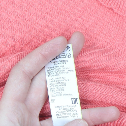 Marks and Spencer Per Una Women’s Pink Mock Neck Puff Sleeve Knit Jumper Size 12