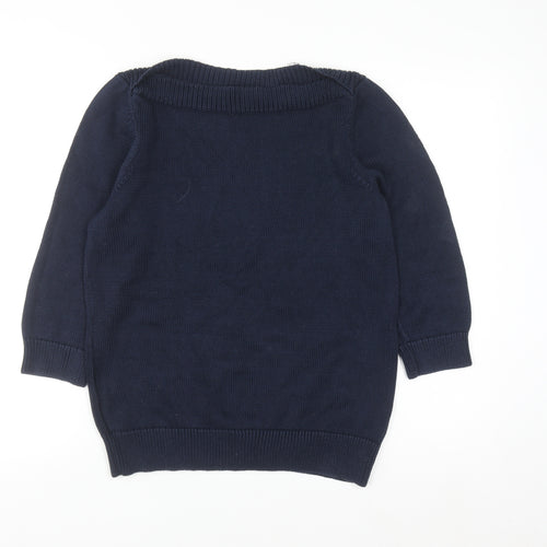 Ralph Lauren Women Blue Cotton Knit Jumper L Crew Neck Long Sleeve