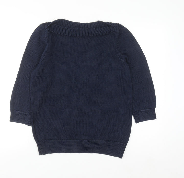 Ralph Lauren Women Blue Cotton Knit Jumper L Crew Neck Long Sleeve