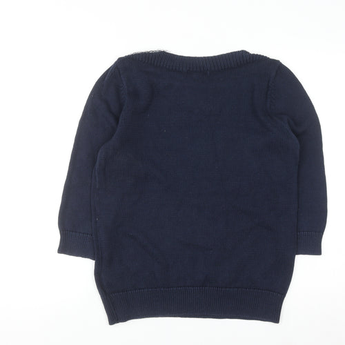 Ralph Lauren Women Blue Cotton Knit Jumper L Crew Neck Long Sleeve
