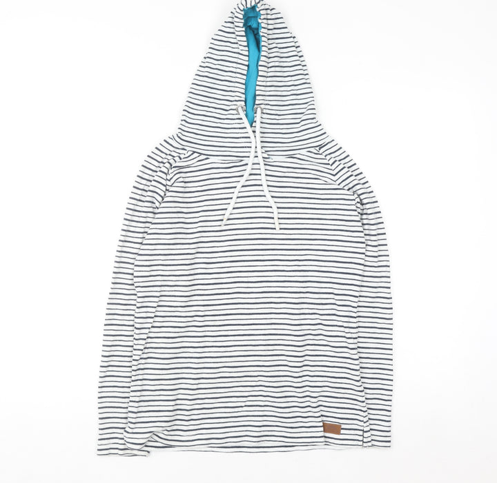Trespass Women White Navy Striped Pullover Hoodie UK 10 S 100% Cotton